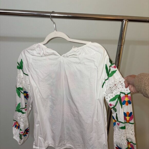 Frances Valentine Printed Scoop Neck Embroidered Blouse Shirt - Picture 3 of 4